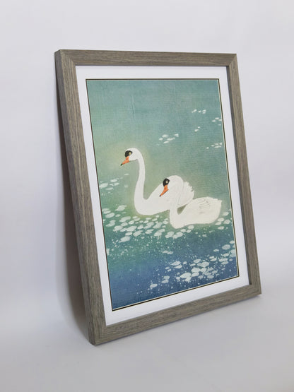 White Swan Landscape Handmade Painting Art Solid Wood Framed Poster Picture Print Artwork