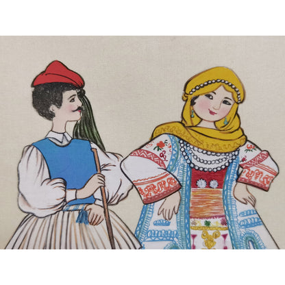 Greece Folk Costume Handmade Art Printing with Wood Frame