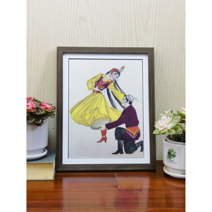 Hand-painted Uyghur Dancers Artwork – Fine Brush Technique, Premium MATT Paper, Natural Wood Frame, Multiple Sizes & Colors