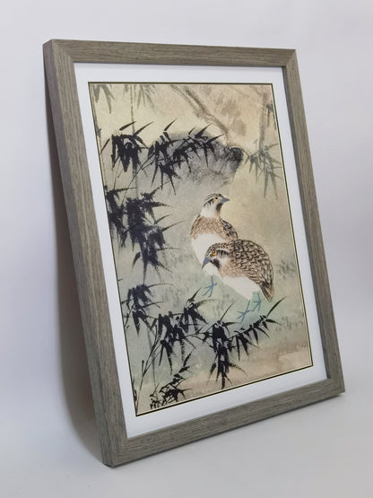 Quail Bamboo Forest Landscape Handmade Painting Art Solid Wood Framed Poster Picture Print Artwork