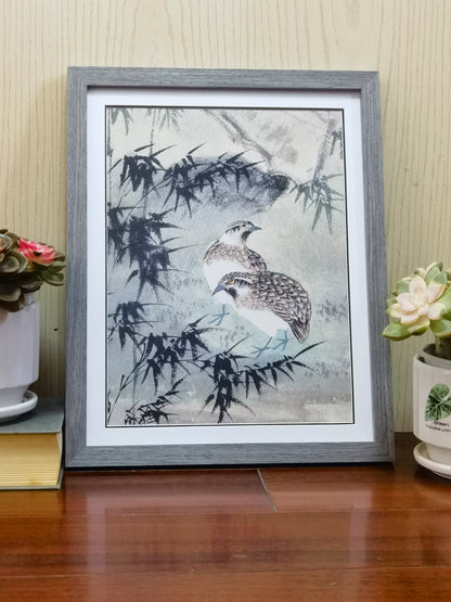 Quail Bamboo Forest Landscape Handmade Painting Art Solid Wood Framed Poster Picture Print Artwork