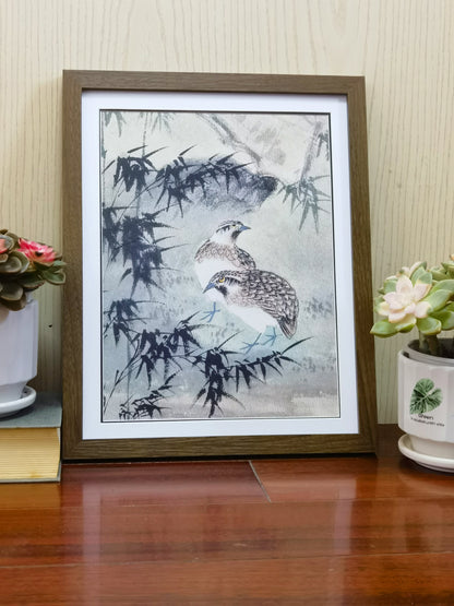 Quail Bamboo Forest Landscape Handmade Painting Art Solid Wood Framed Poster Picture Print Artwork