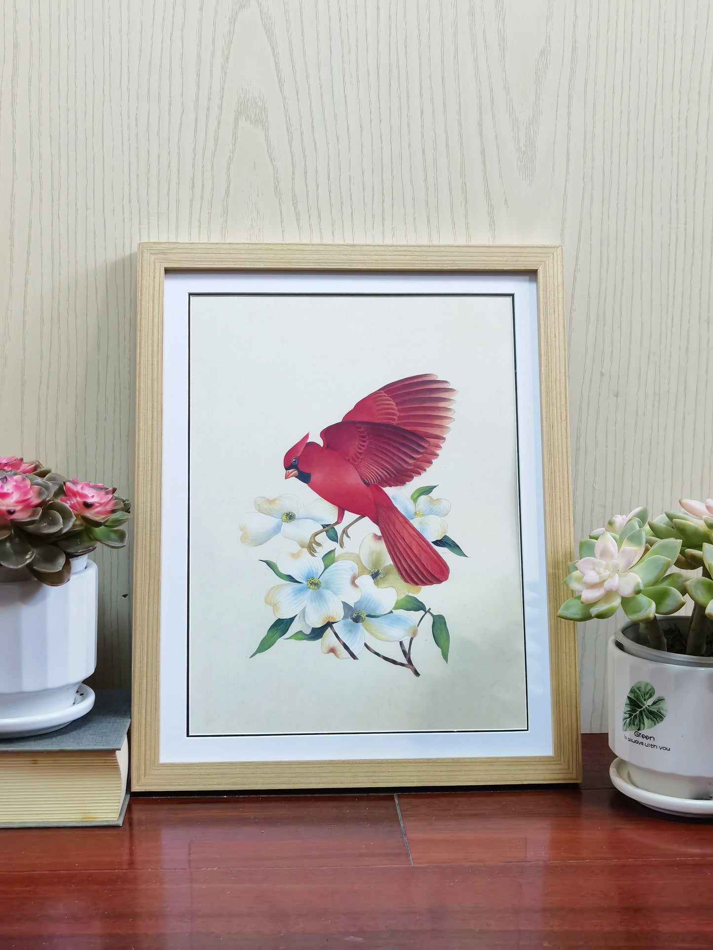 Cardinal North Carolina Bird Handmade Painting Art Solid Wood Framed Poster Picture Print Artwork - Free Shipping