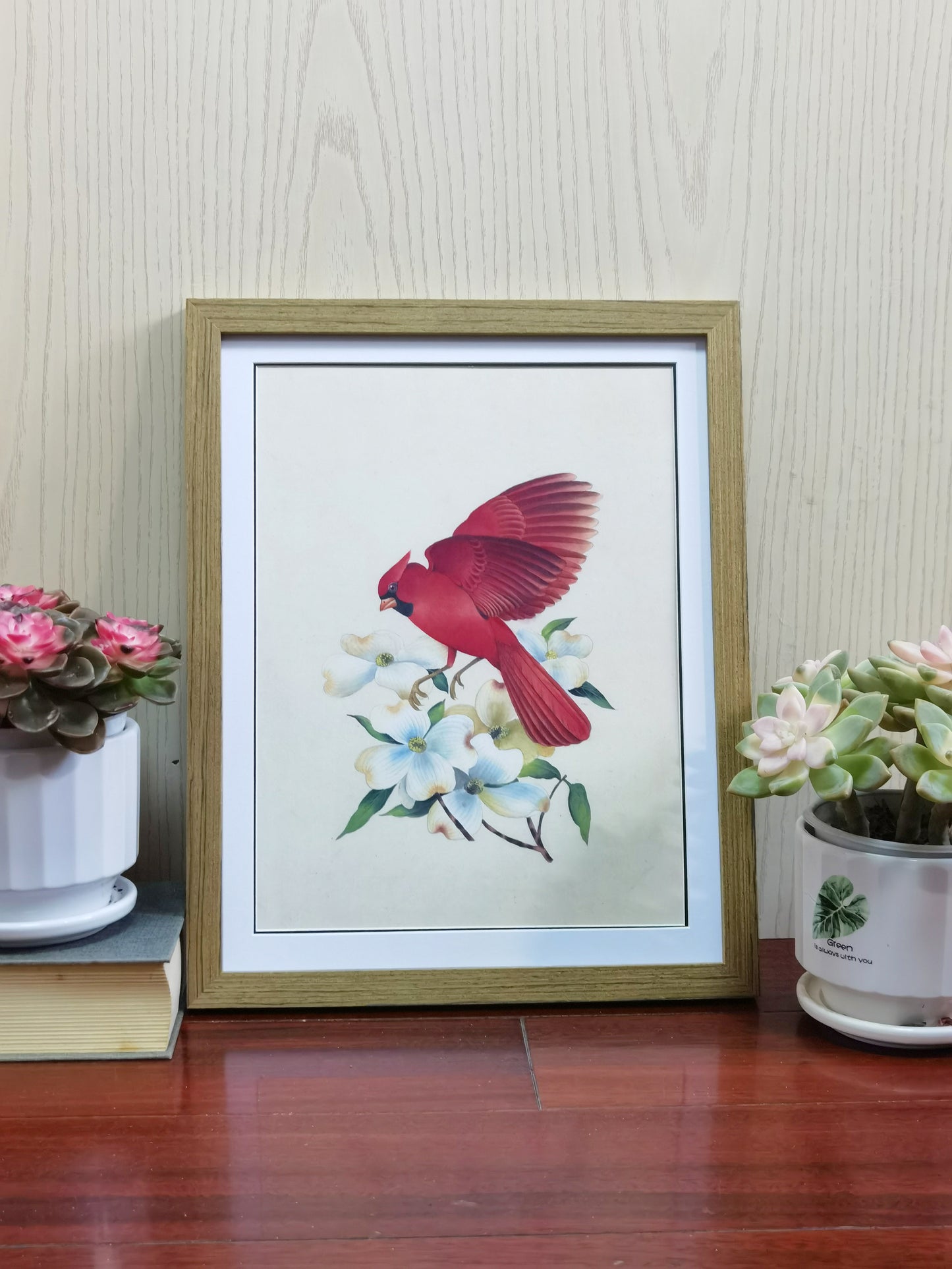 Cardinal North Carolina Bird Handmade Painting Art Solid Wood Framed Poster Picture Print Artwork - Free Shipping