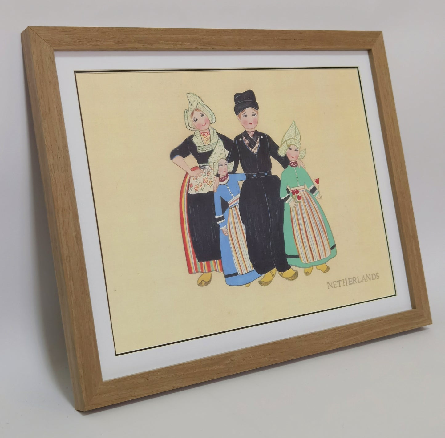 Dutch Folk Costume Handmade Painting Art Solid Wood Framed Poster Picture Print Artwork - Free Shipping