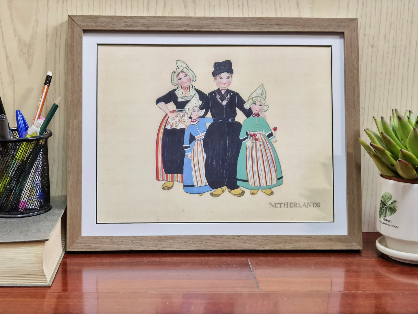 Dutch Folk Costume Handmade Painting Art Solid Wood Framed Poster Picture Print Artwork - Free Shipping