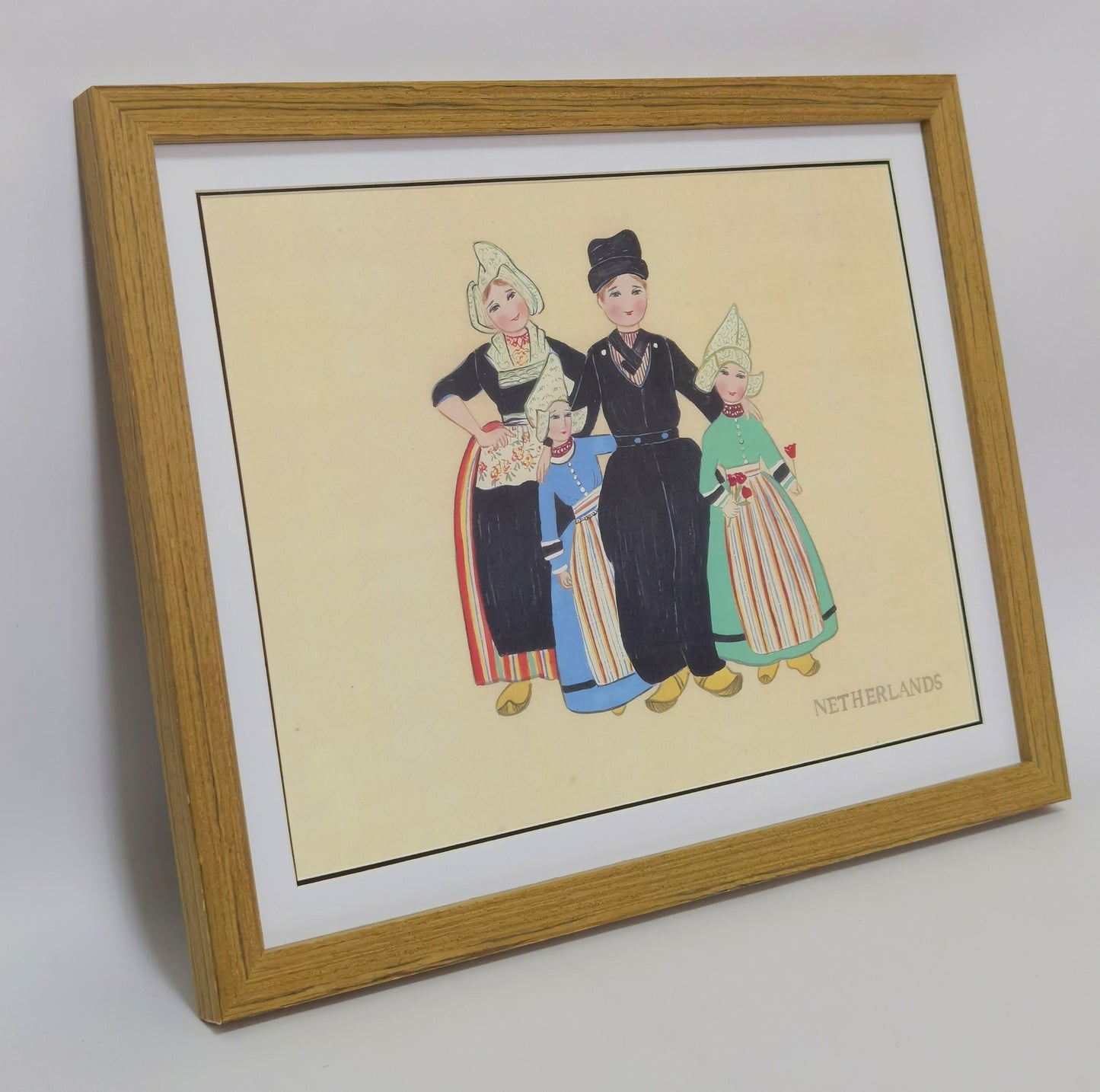 Dutch Folk Costume Handmade Painting Art Solid Wood Framed Poster Picture Print Artwork - Free Shipping