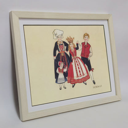 Norway Folk Costume Handmade Painting Art Solid Wood Framed Poster Picture Print Artwork