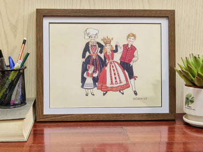 Norway Folk Costume Handmade Painting Art Solid Wood Framed Poster Picture Print Artwork