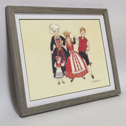 Norway Folk Costume Handmade Painting Art Solid Wood Framed Poster Picture Print Artwork