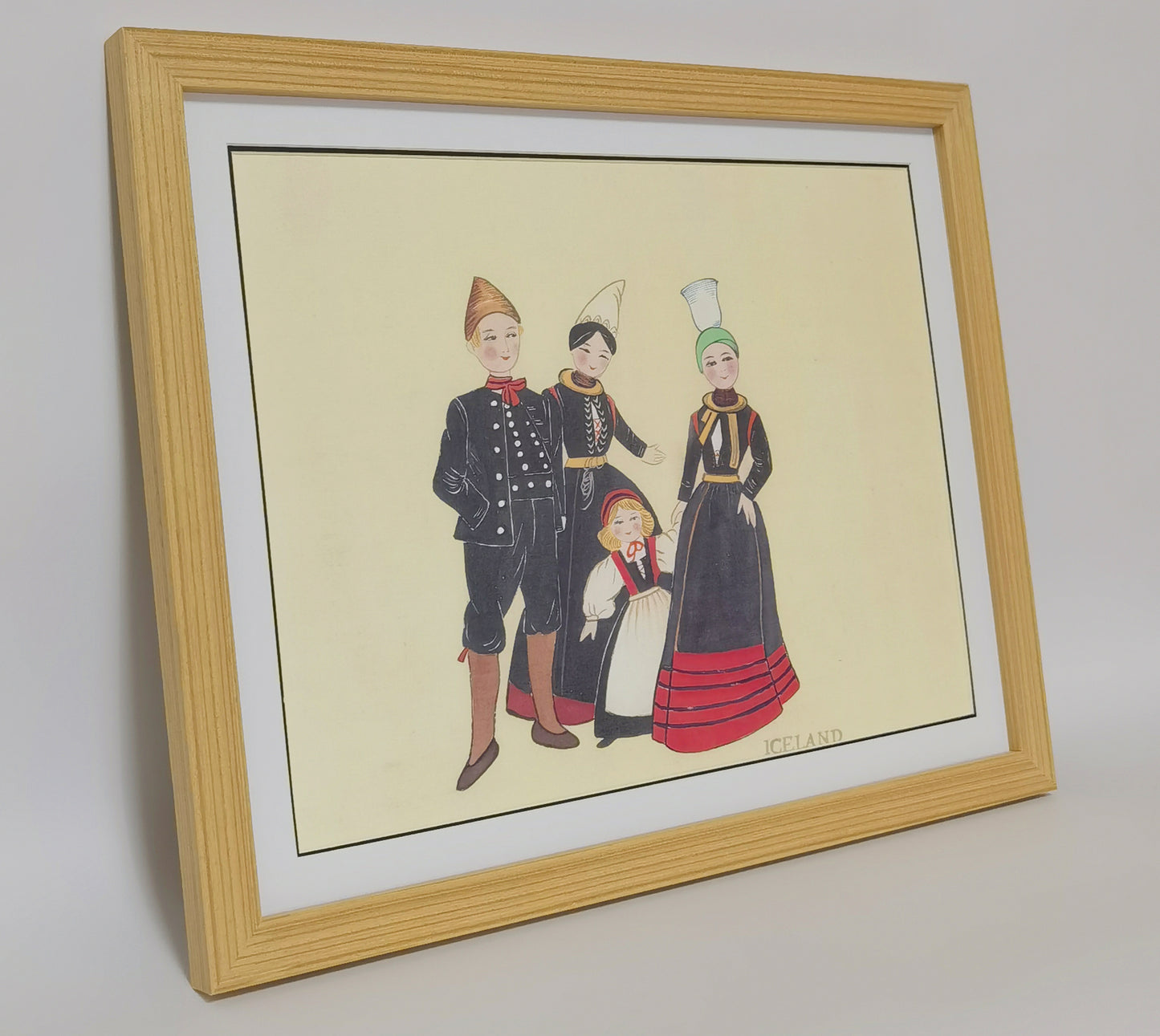 Iceland Folk Costume Handmade Painting Art Solid Wood Framed Poster Picture Print Artwork - Free Shipping