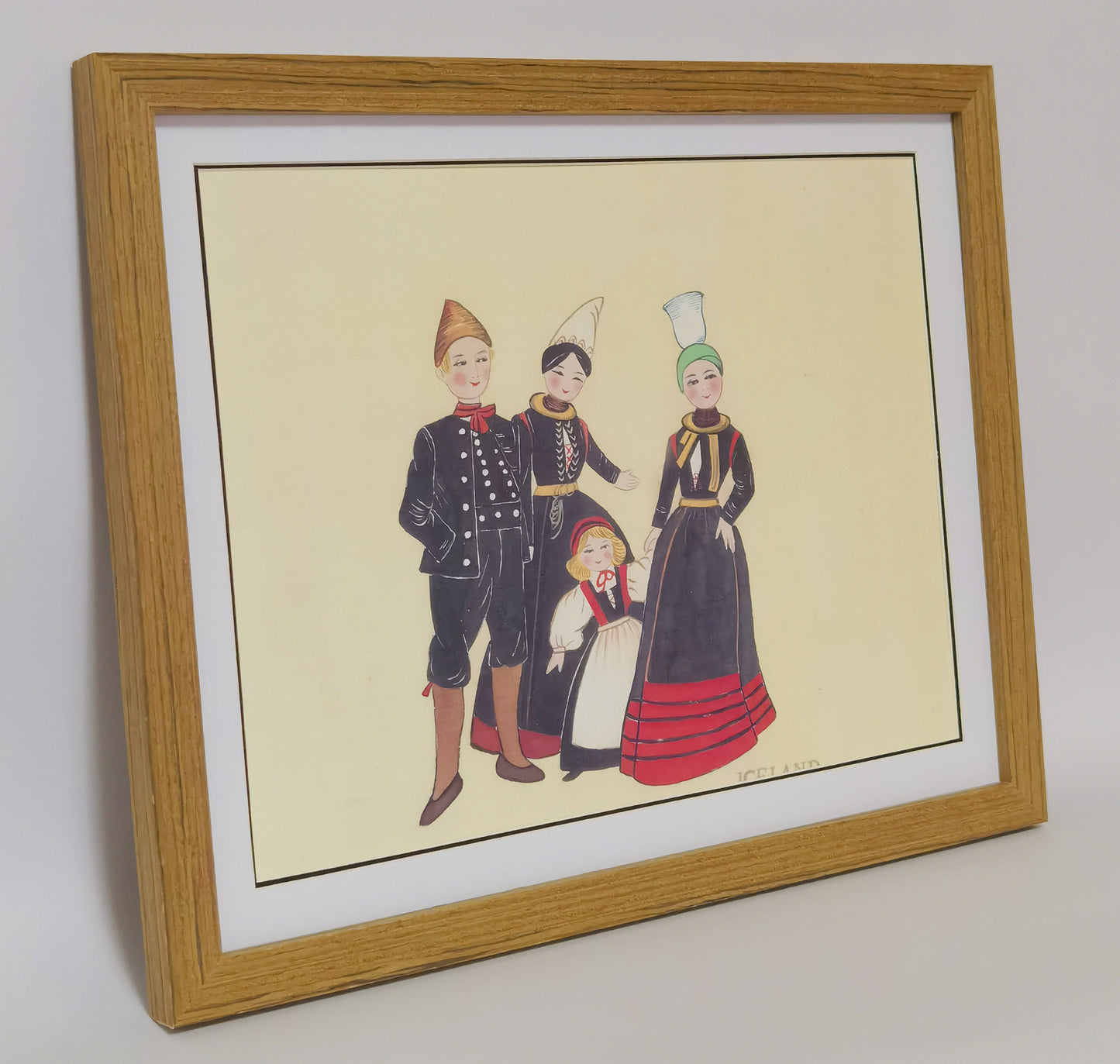 Iceland Folk Costume Handmade Painting Art Solid Wood Framed Poster Picture Print Artwork - Free Shipping