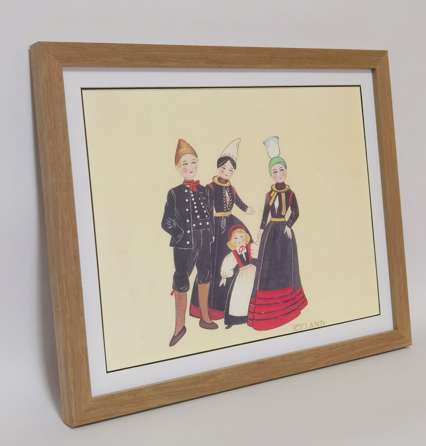 Iceland Folk Costume Handmade Painting Art Solid Wood Framed Poster Picture Print Artwork - Free Shipping