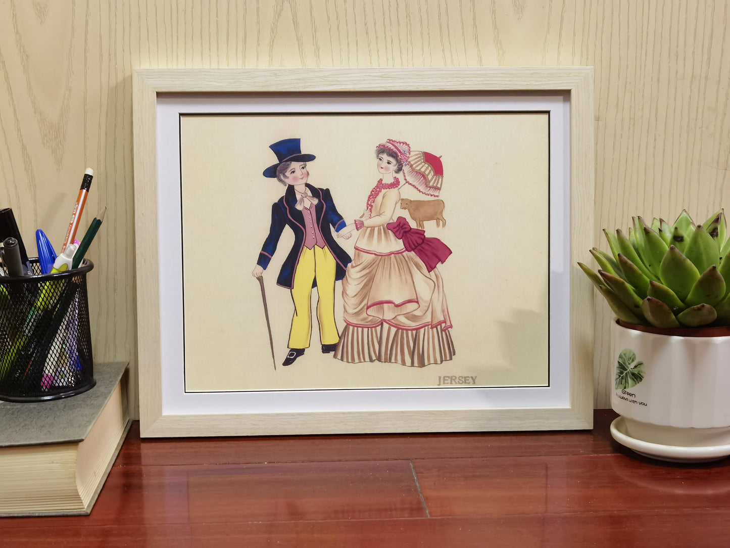 Jersey Folk Costume Handmade Painting Art Solid Wood Framed Poster Picture Print Artwork - Free Shipping