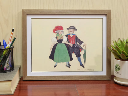 Germany Folk Costume Handmade Painting Art Solid Wood Framed Poster Picture Print Artwork