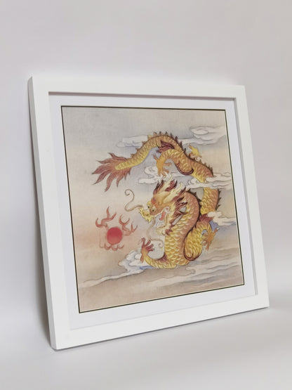 Golden Dragon Auspicious Patterns Handmade Painting Art Framed Poster Picture Print Artwork