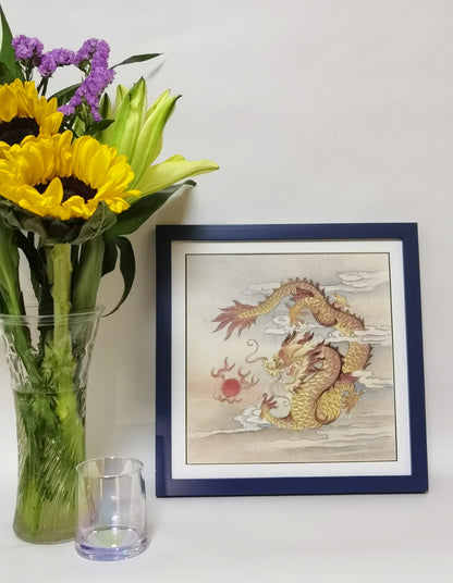 Golden Dragon Auspicious Patterns Handmade Painting Art Framed Poster Picture Print Artwork