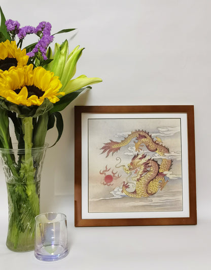 Golden Dragon Auspicious Patterns Handmade Painting Art Framed Poster Picture Print Artwork