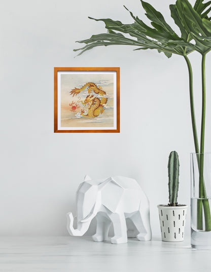 Golden Dragon Auspicious Patterns Handmade Painting Art Framed Poster Picture Print Artwork