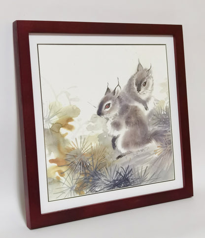 Squirrel Pinetrees Pineneedles Pinecones Landscape Handmade Painting Art Solid Wood Framed Poster Picture Print Artwork