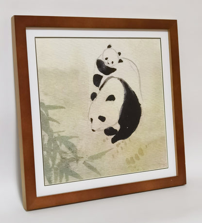 Panda Mother's Love Landscape Handmade Painting Art Solid Wood Framed Poster Picture Print Artwork