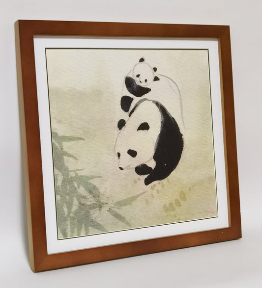 Panda Mother's Love Landscape Handmade Painting Art Solid Wood Framed Poster Picture Print Artwork - Free Shipping