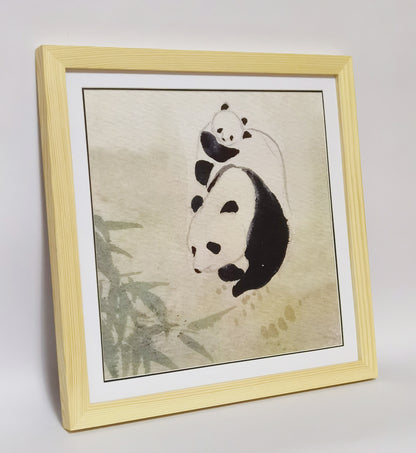 Panda Mother's Love Landscape Handmade Painting Art Solid Wood Framed Poster Picture Print Artwork