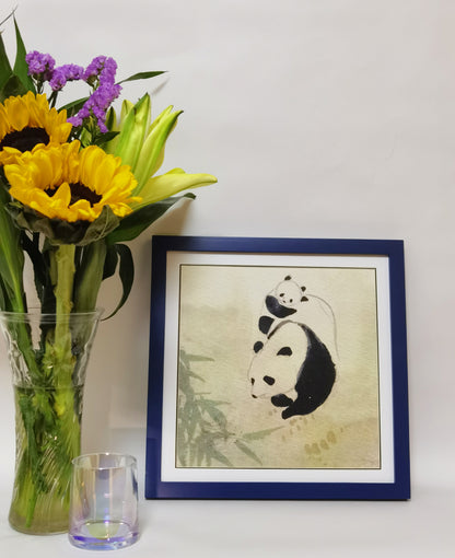 Panda Mother's Love Landscape Handmade Painting Art Solid Wood Framed Poster Picture Print Artwork