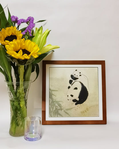 Panda Mother's Love Landscape Handmade Painting Art Solid Wood Framed Poster Picture Print Artwork