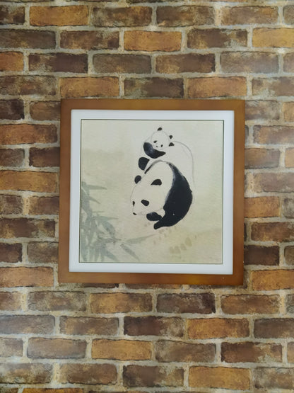 Panda Mother's Love Landscape Handmade Painting Art Solid Wood Framed Poster Picture Print Artwork