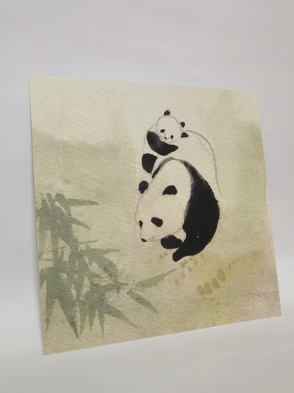 Panda Mother's Love Landscape Handmade Painting Art Solid Wood Framed Poster Picture Print Artwork