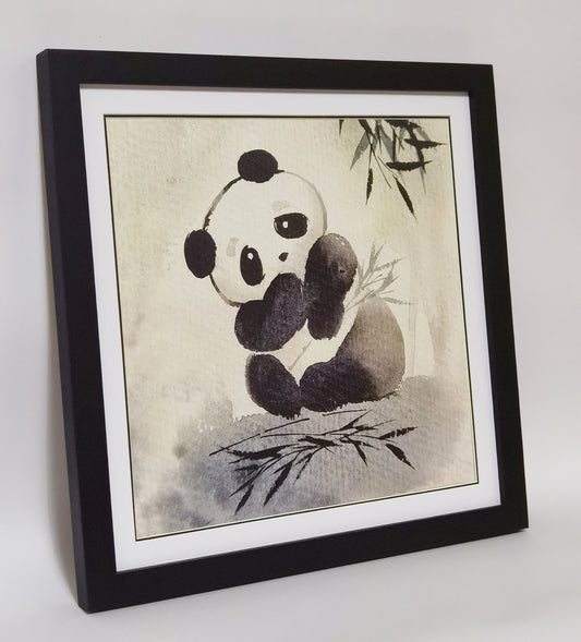 Panda Playful Cute Landscape Handmade Painting Art Solid Wood Framed Poster Picture Print Artwork - Free Shipping