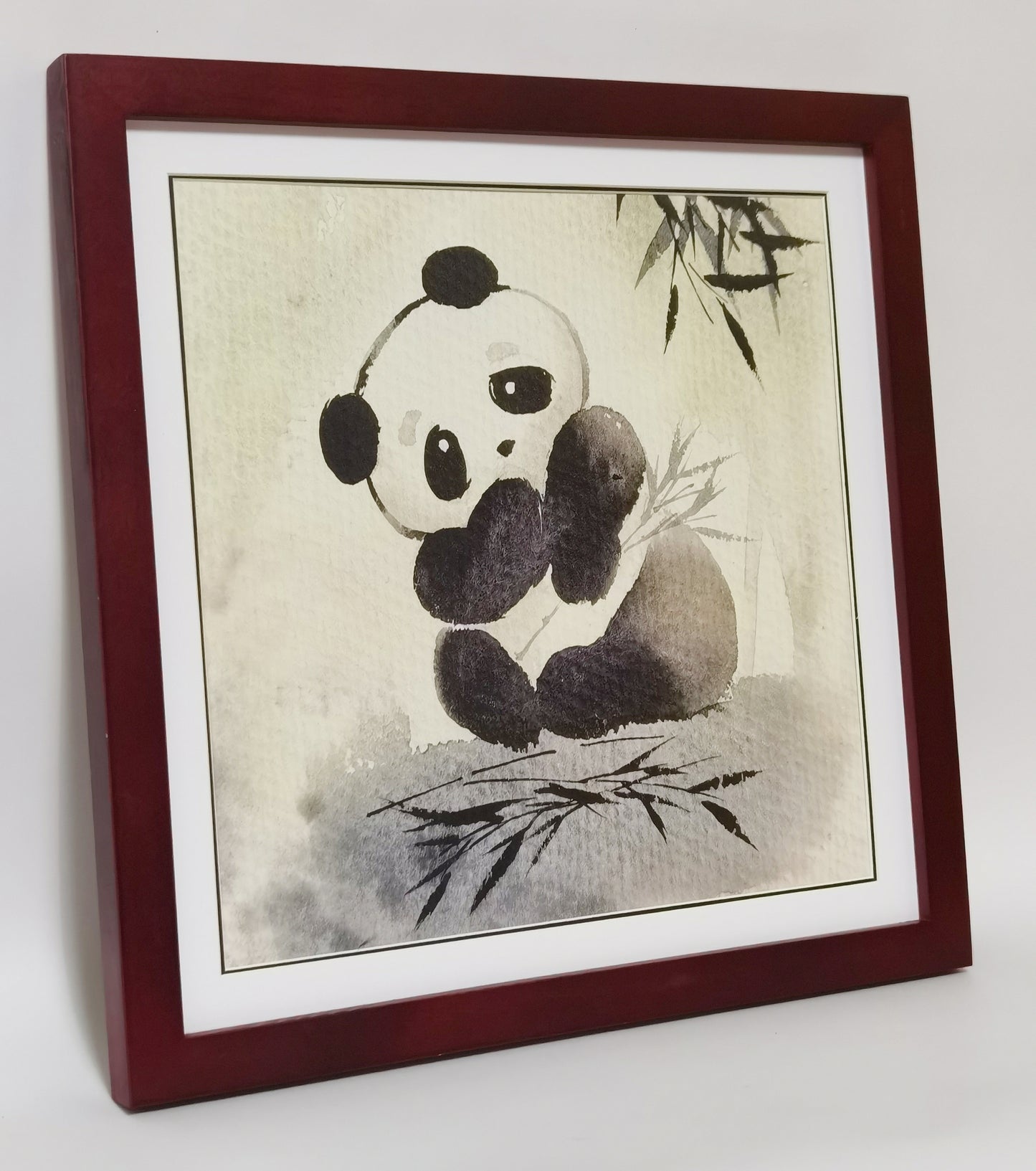 Panda Playful Cute Landscape Handmade Painting Art Solid Wood Framed Poster Picture Print Artwork - Free Shipping