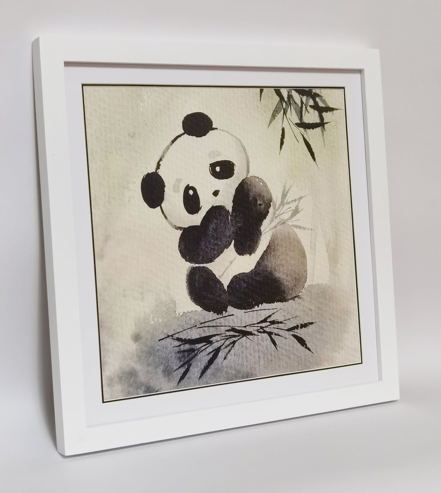 Panda Playful Cute Landscape Handmade Painting Art Solid Wood Framed Poster Picture Print Artwork - Free Shipping