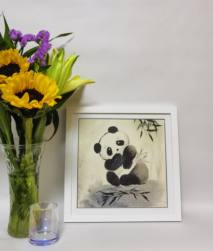 Panda Verspielte süße Landschaft Handgemachte Malerei Kunst Gerahmtes Poster Bild Druck Kunstwerk - Kostenloser Versand