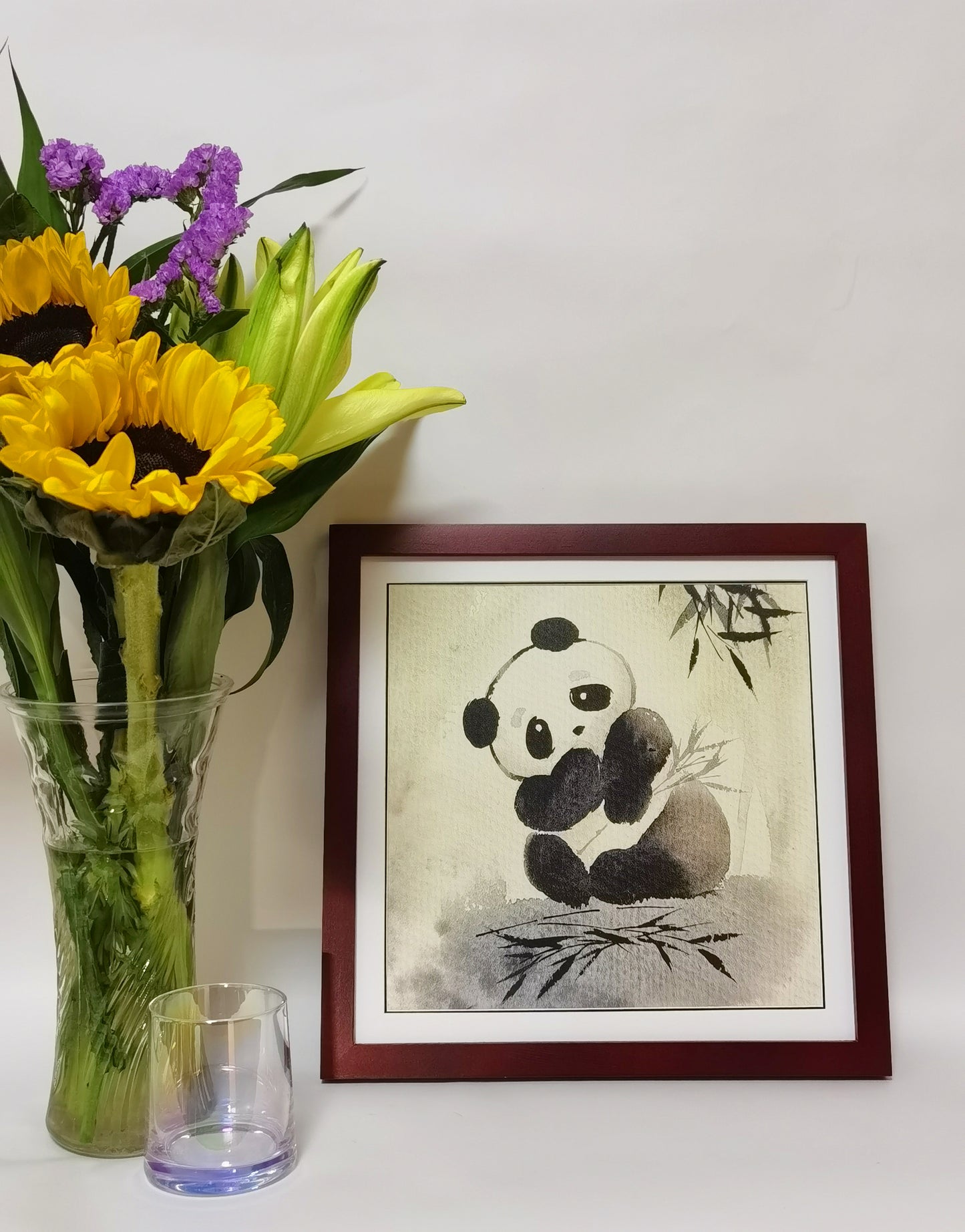 Panda Playful Cute Landscape Handmade Painting Art Solid Wood Framed Poster Picture Print Artwork - Free Shipping