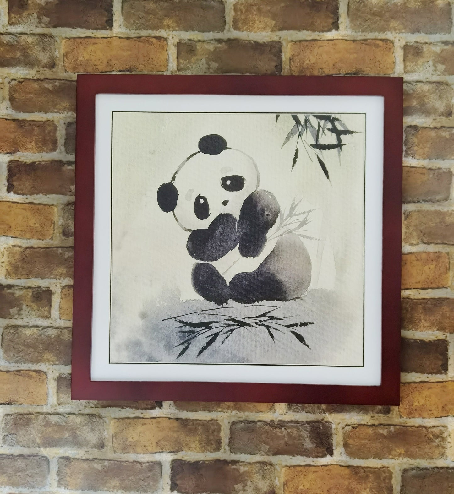 Panda Playful Cute Landscape Handmade Painting Art Solid Wood Framed Poster Picture Print Artwork - Free Shipping