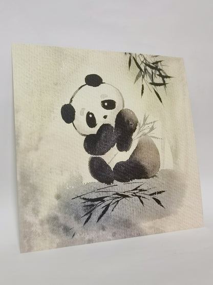 Panda Verspielte süße Landschaft Handgemachte Malerei Kunst Gerahmtes Poster Bild Druck Kunstwerk - Kostenloser Versand