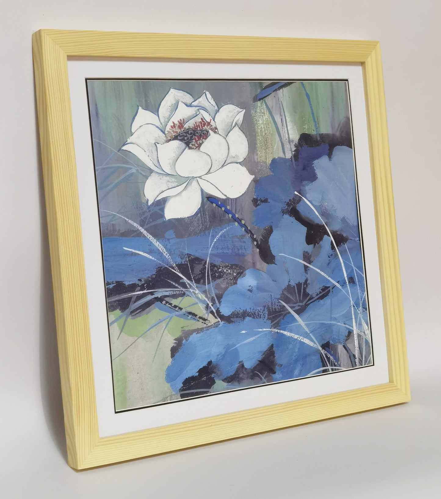 White Lotus Flowers Landscape Handmade Painting Art Solid Wood Framed Poster Picture Print Artwork - Free Shipping