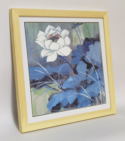 White Lotus Flowers Landscape Handmade Painting Art Solid Wood Framed Poster Picture Print Artwork