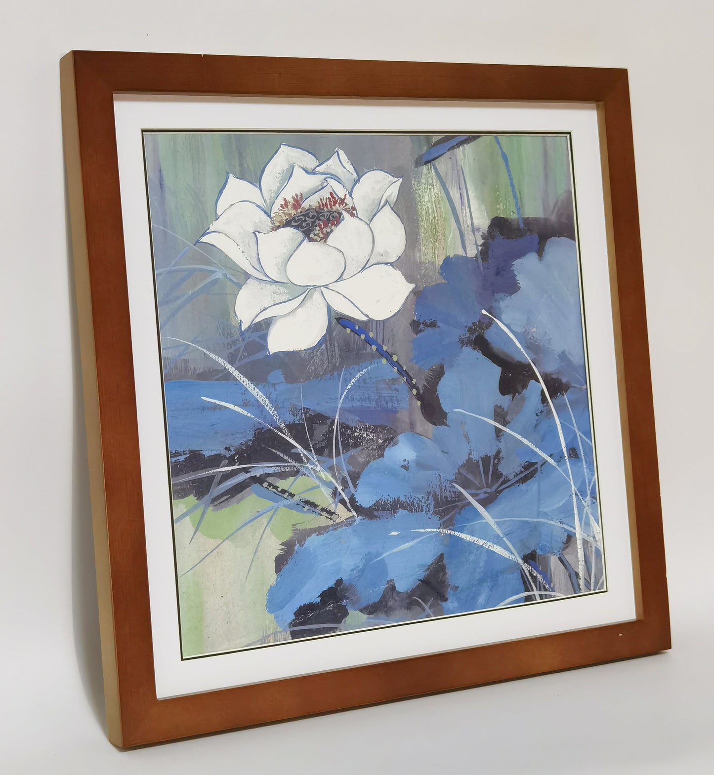 White Lotus Flowers Landscape Handmade Painting Art Solid Wood Framed Poster Picture Print Artwork - Free Shipping