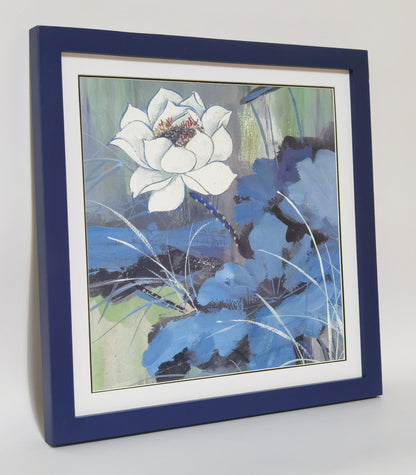 White Lotus Flowers Landscape Handmade Painting Art Solid Wood Framed Poster Picture Print Artwork