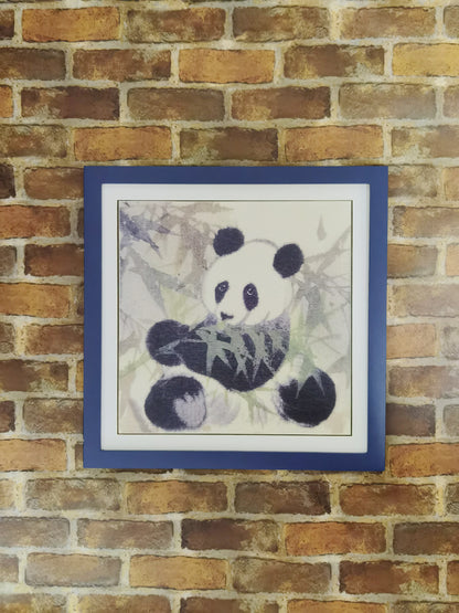 Panda Eatting Bamboo Playful Cute Landscape Handmade Painting Art Solid Wood Framed Poster Picture Print Artwork