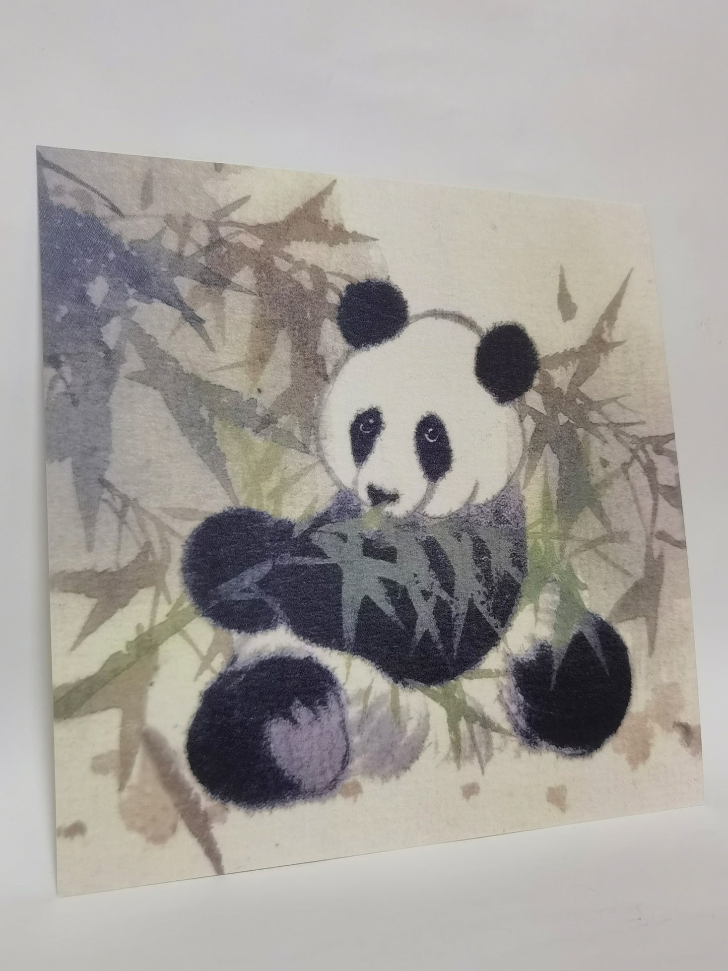 Panda isst Bambus, verspielt, niedliche Landschaft, handgefertigt, Malerei, Kunst, gerahmt, Poster, Bild, Druck, Kunstwerk – kostenloser Versand