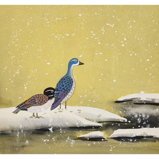Hand-painted Blue-headed Ducks by the Water Artwork – Watercolor Technique, Premium MATT Paper, Natural Wood Frame, Multiple Sizes & Colors