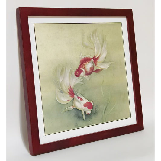 Hand-painted Fantail Goldfish Artwork – Gongbi Technique, Premium MATT Paper, Natural Wood Frame, Multiple Sizes & Colors