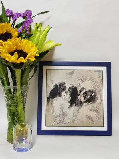 Pekingese Dog Pet Cute Handmade Painting Art Solid Wood Framed Poster Picture Print Artwork