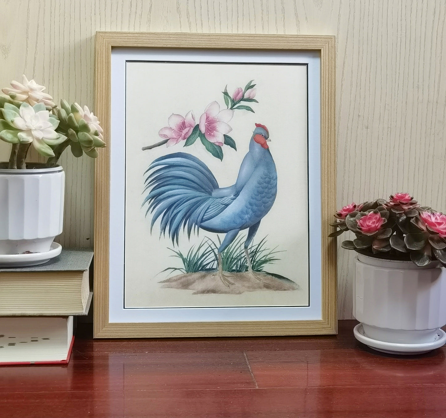 Póster con marco de pintura hecha a mano, diseño de gallina azul, pájaro de Delaware, impresión artística, envío gratuito