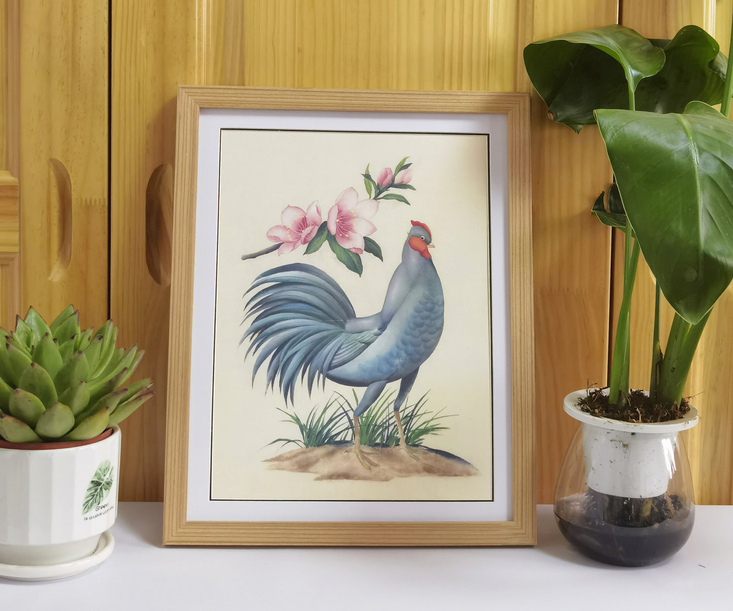 Póster con marco de pintura hecha a mano, diseño de gallina azul, pájaro de Delaware, impresión artística, envío gratuito