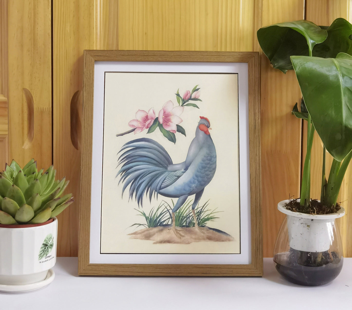 Póster con marco de pintura hecha a mano, diseño de gallina azul, pájaro de Delaware, impresión artística, envío gratuito